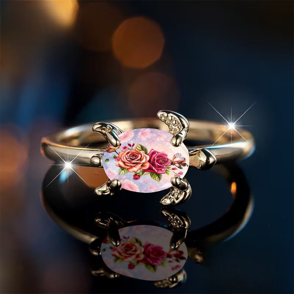 Rose Floral Turtle Ring