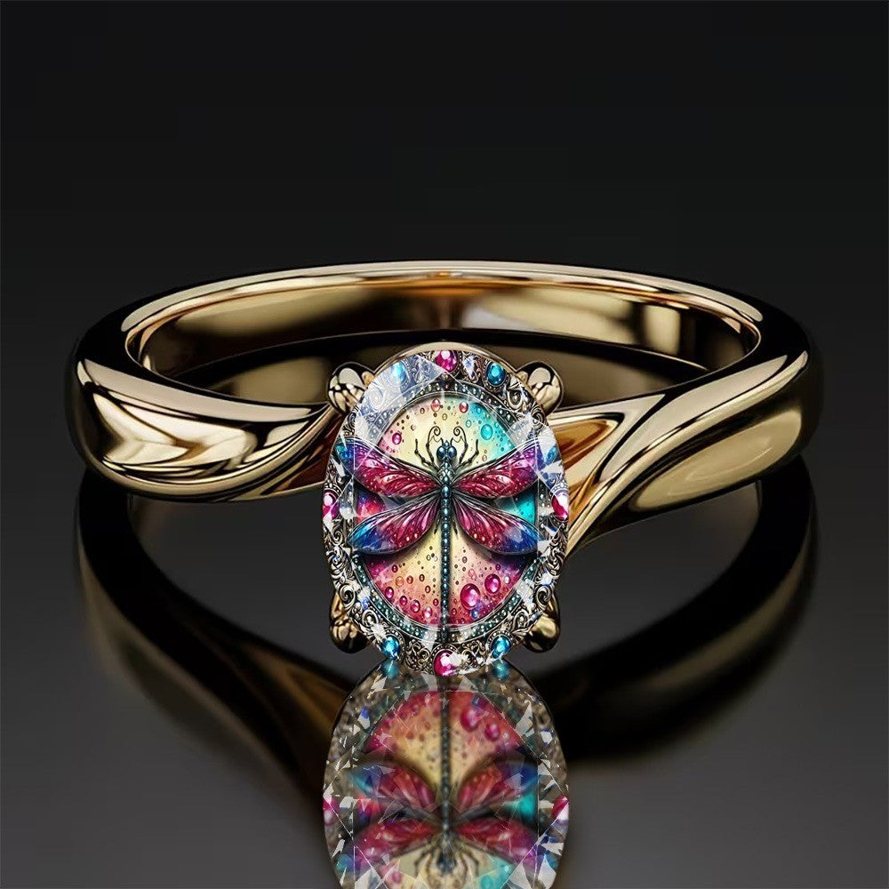 Colorful Glass Dragonfly Ring