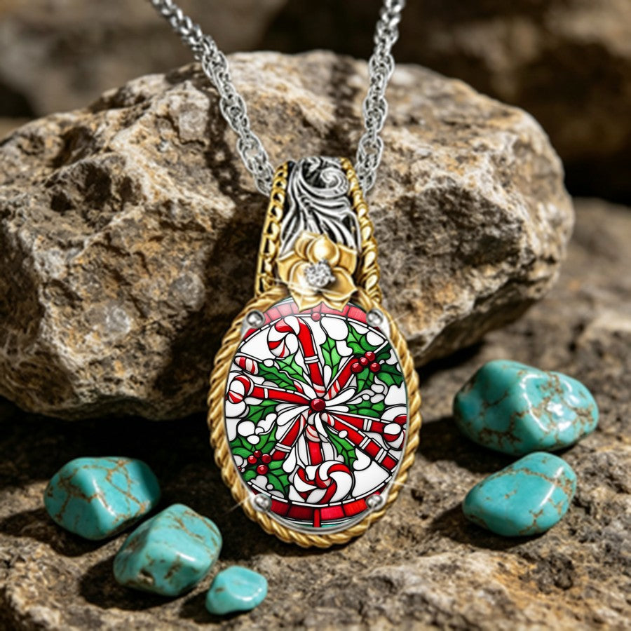 Candy Cane Holly Pendant Necklace