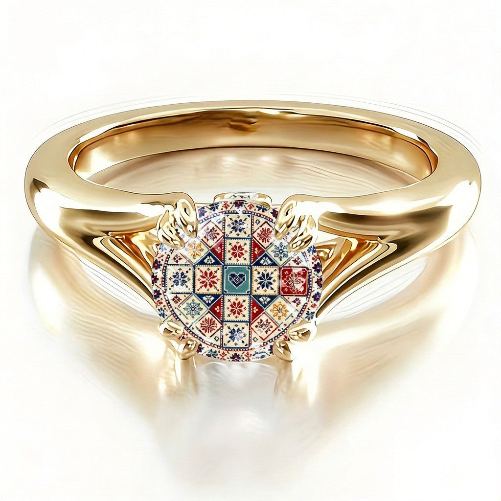 Colorful Mosaic Snowflake Ring