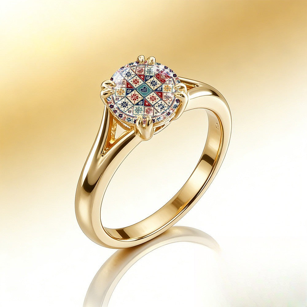 Colorful Mosaic Snowflake Ring