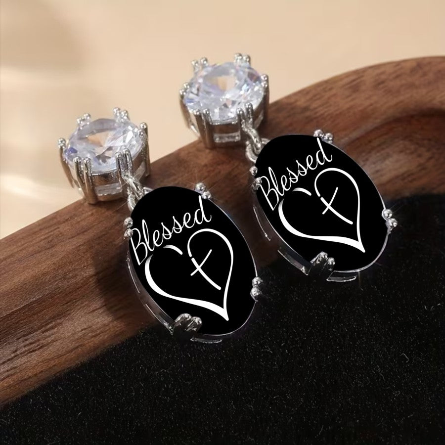 Blessed Heart Cross Drop Earrings