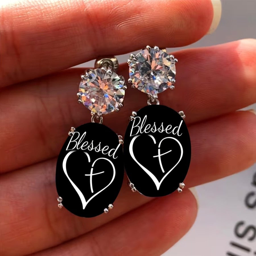 Blessed Heart Cross Drop Earrings