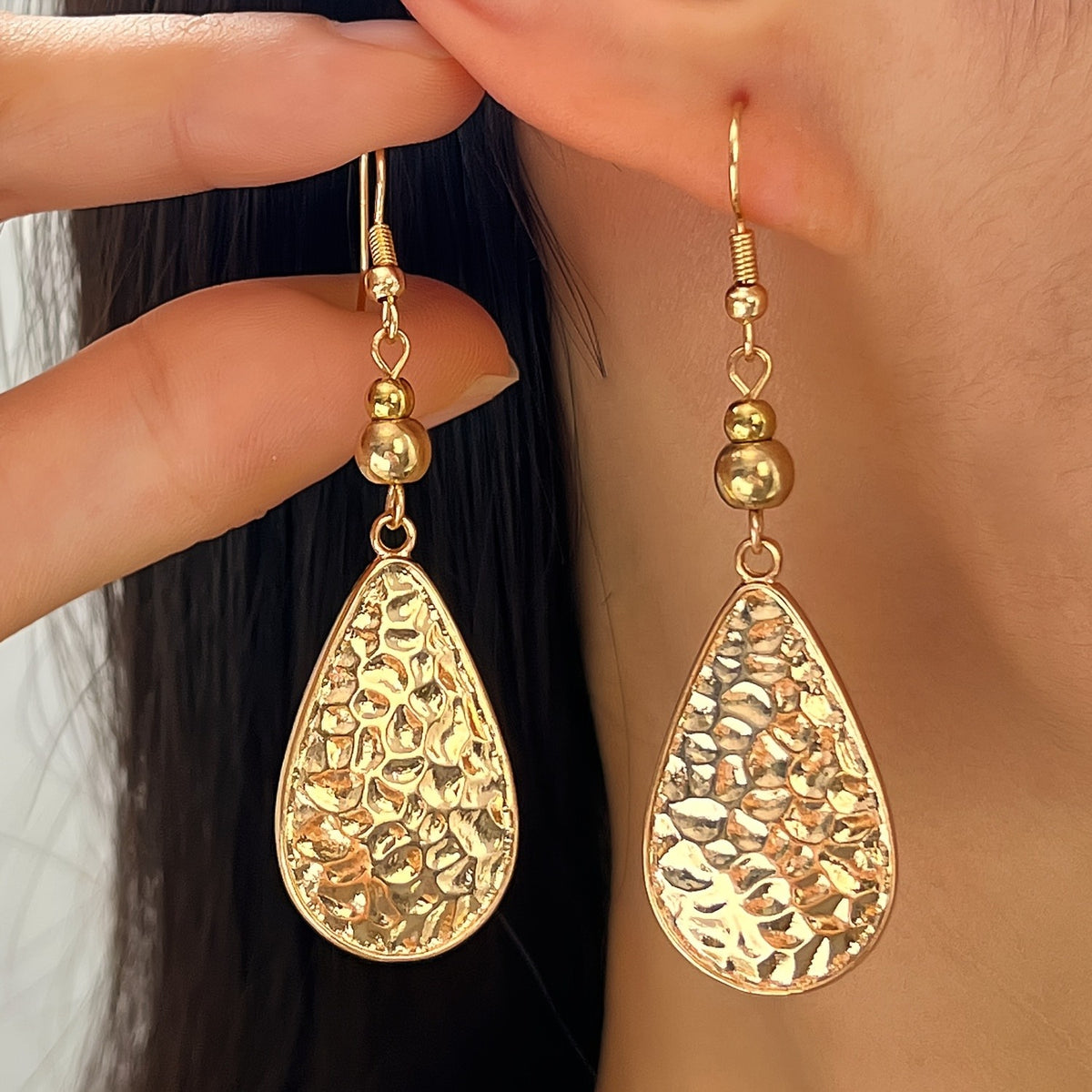 Hammered Disc Drop Earrings