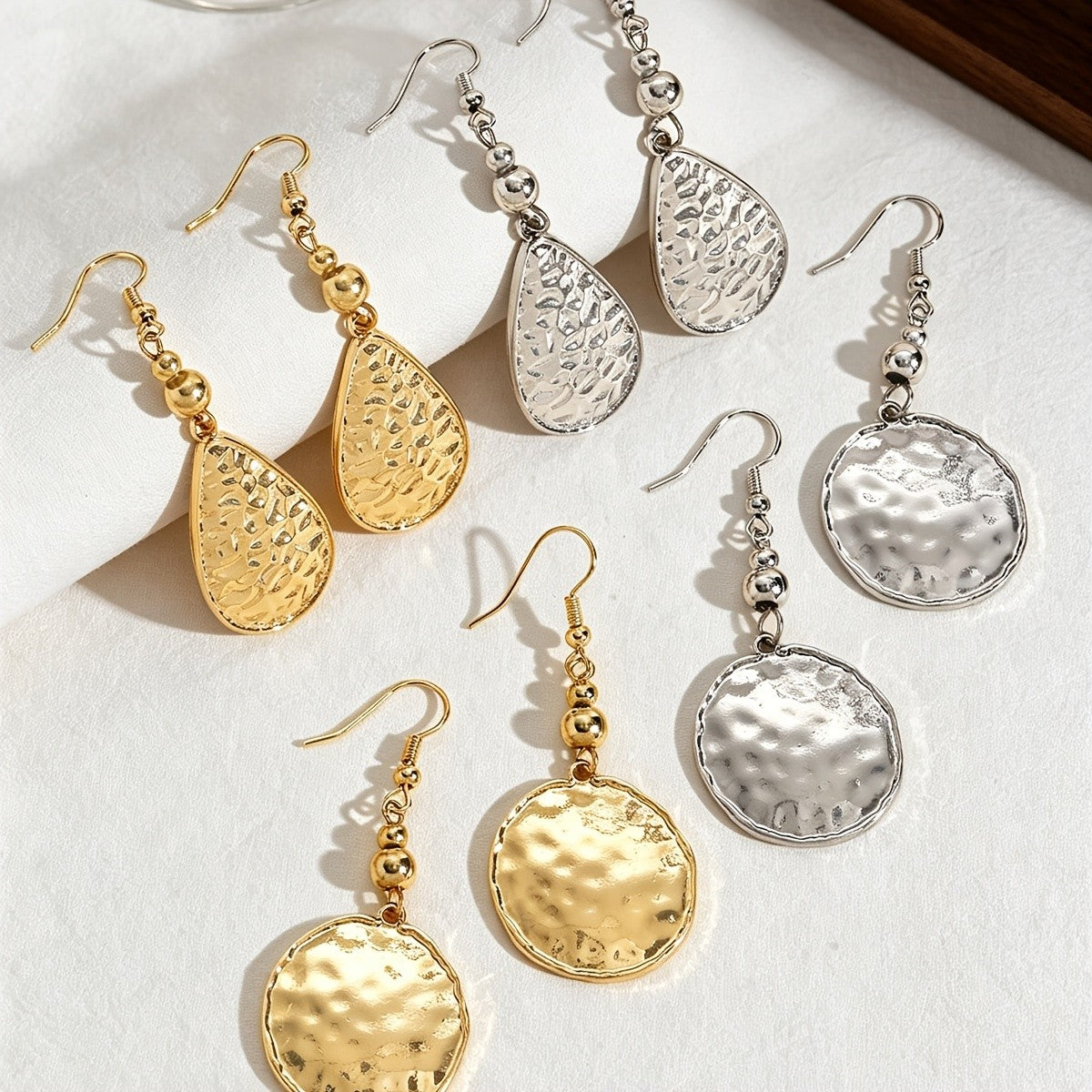 Hammered Disc Drop Earrings