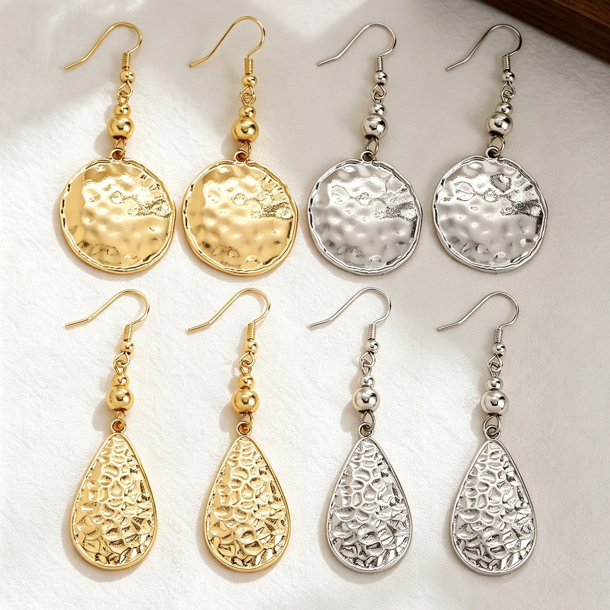 Hammered Disc Drop Earrings