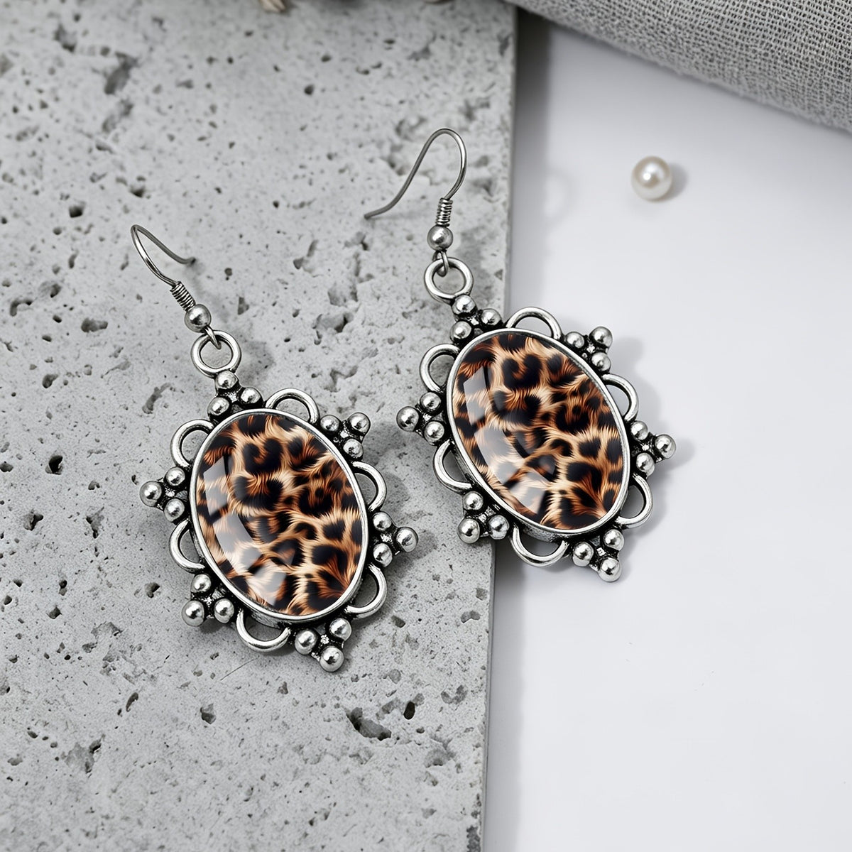 Leopard Print Oval Earrings