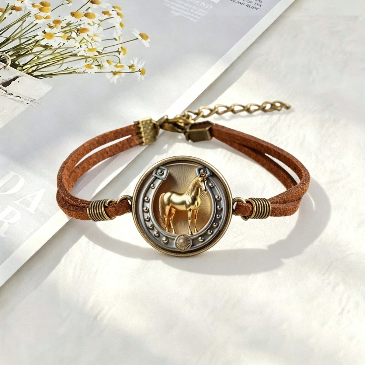 Horseshoe Horse Charm Bracelet
