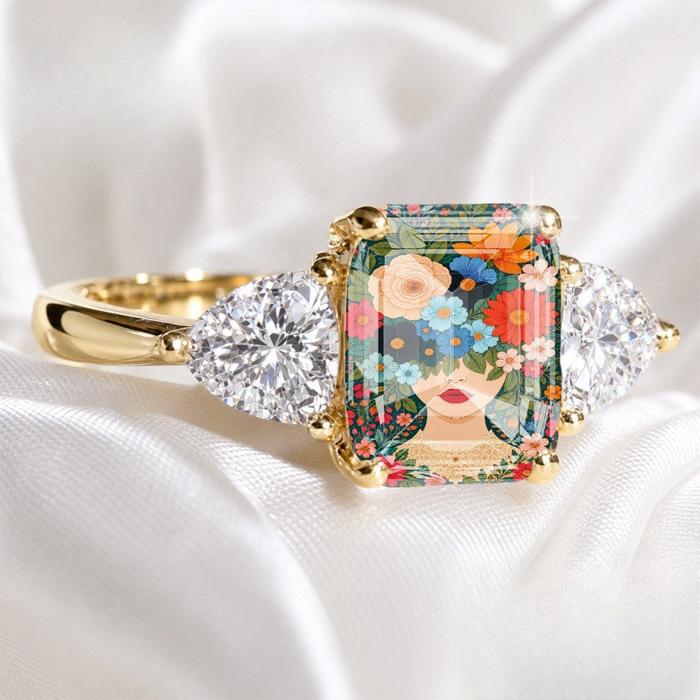 Floral Portrait Three Stone Ring