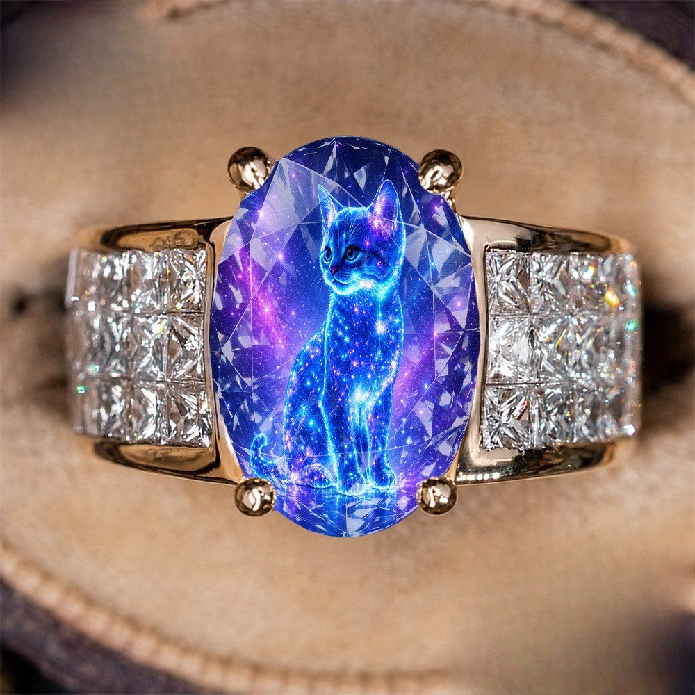 Starry Sky Cat Oval Ring