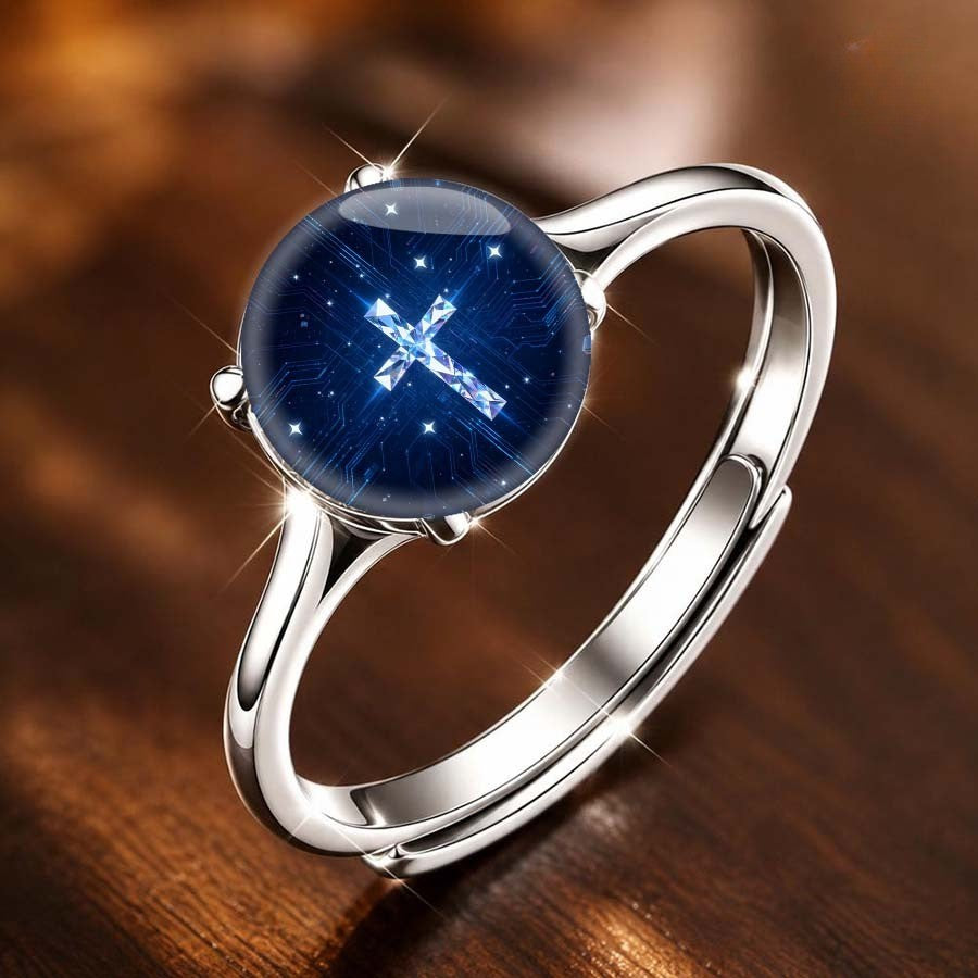 White Starry Night Cross Ring