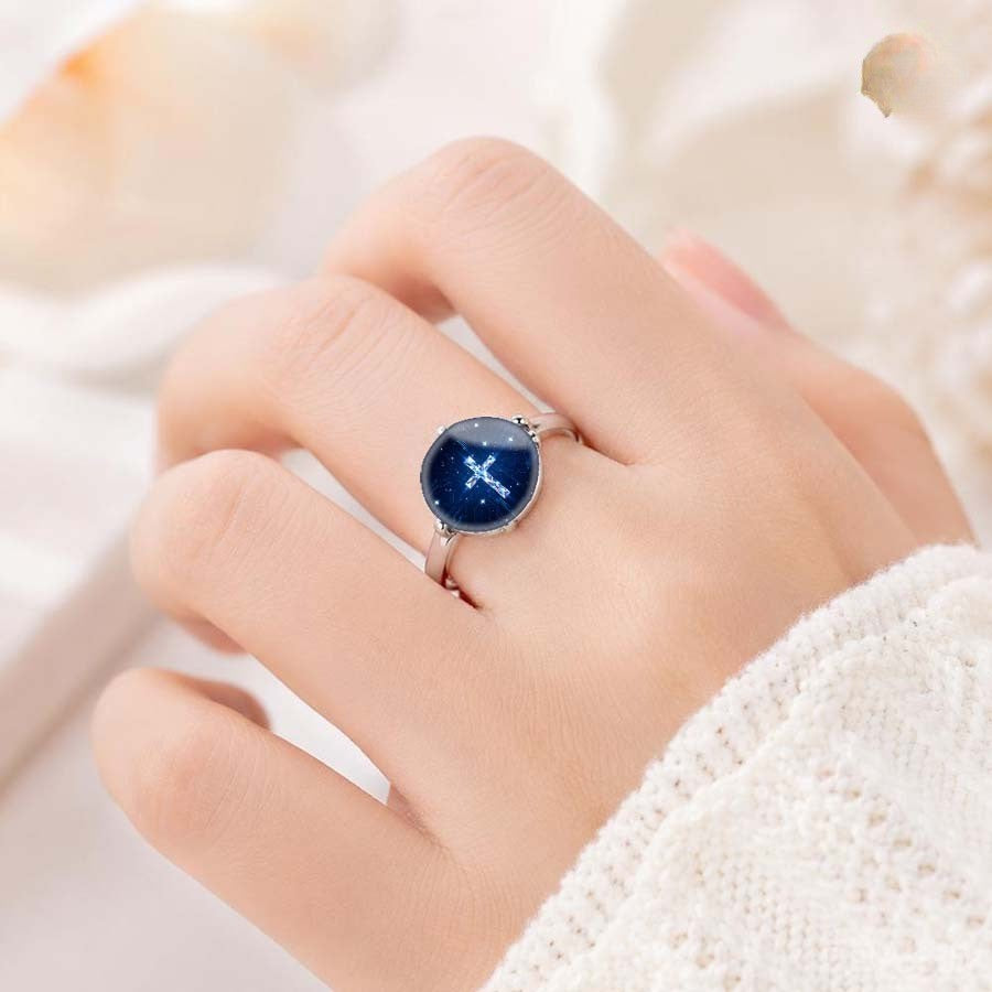 White Starry Night Cross Ring