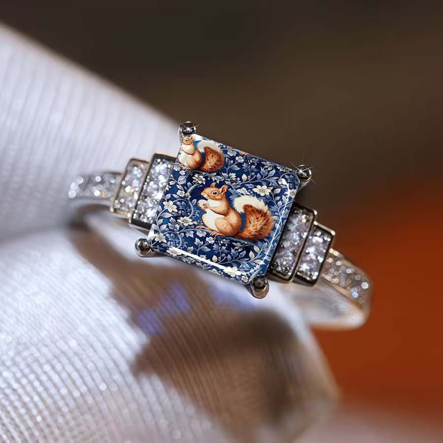 Squirrel Floral Square Ring