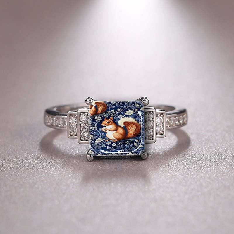 Squirrel Floral Square Ring
