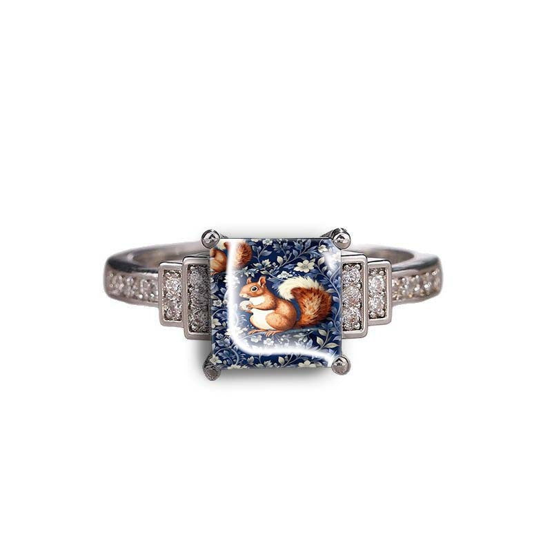 Squirrel Floral Square Ring