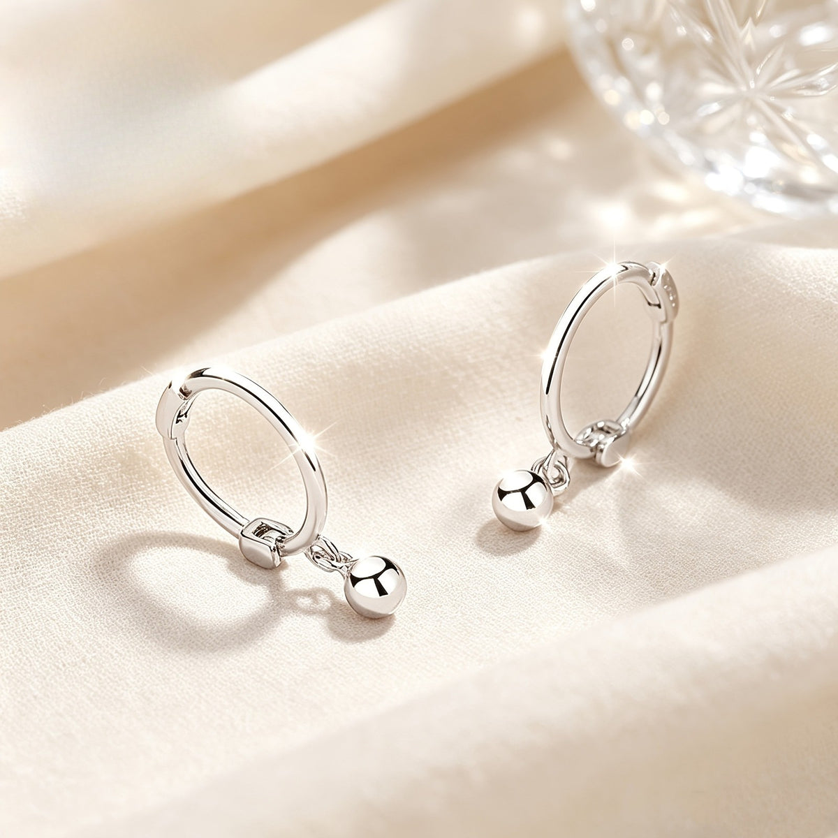 Round Bead Drop Hoop Earrings