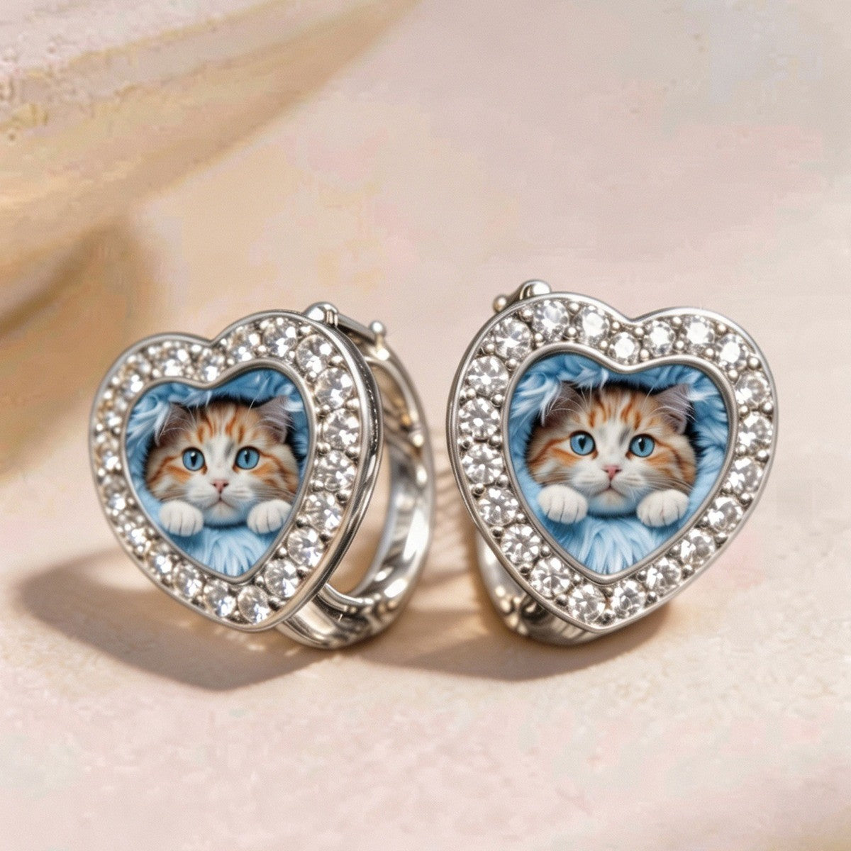 Crystal Kitten Heart Huggie Earrings
