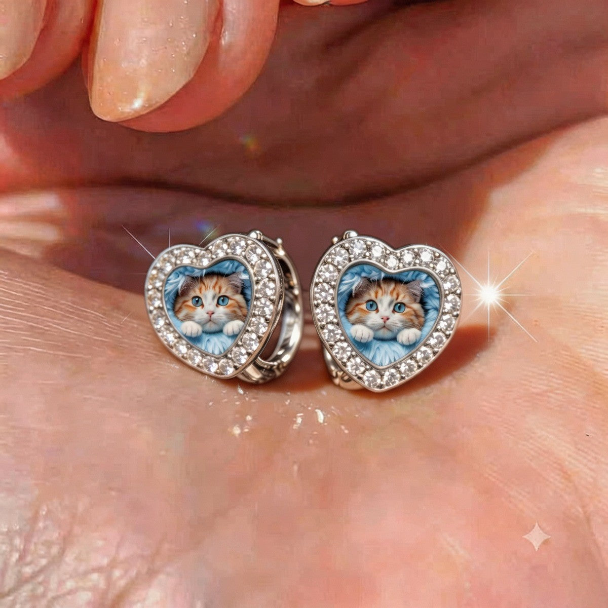 Crystal Kitten Heart Huggie Earrings