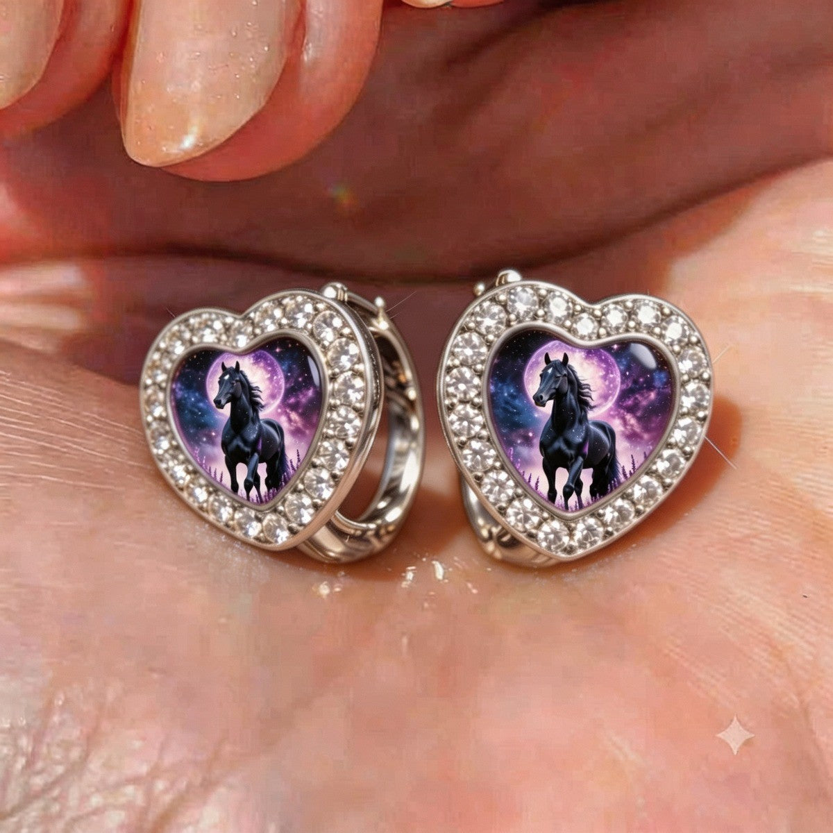 Galaxy Horse Heart Earrings
