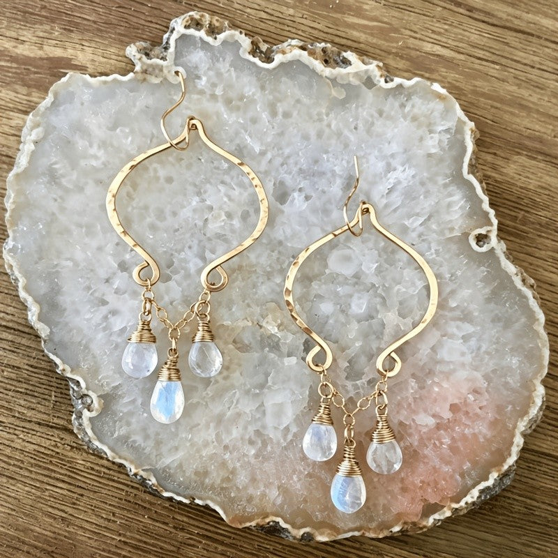Hammered Wire Wrap Crystal Drop Earrings