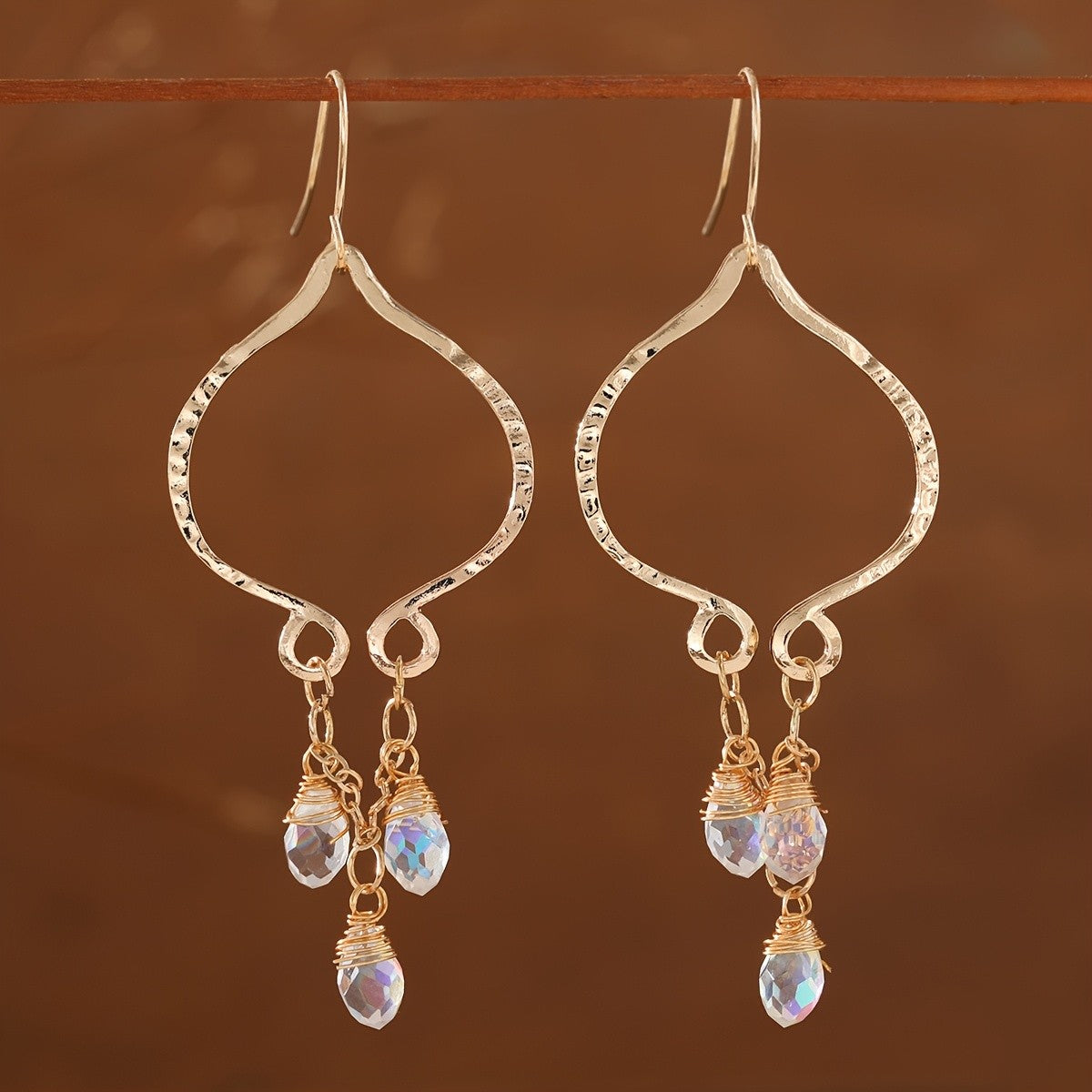 Hammered Wire Wrap Crystal Drop Earrings