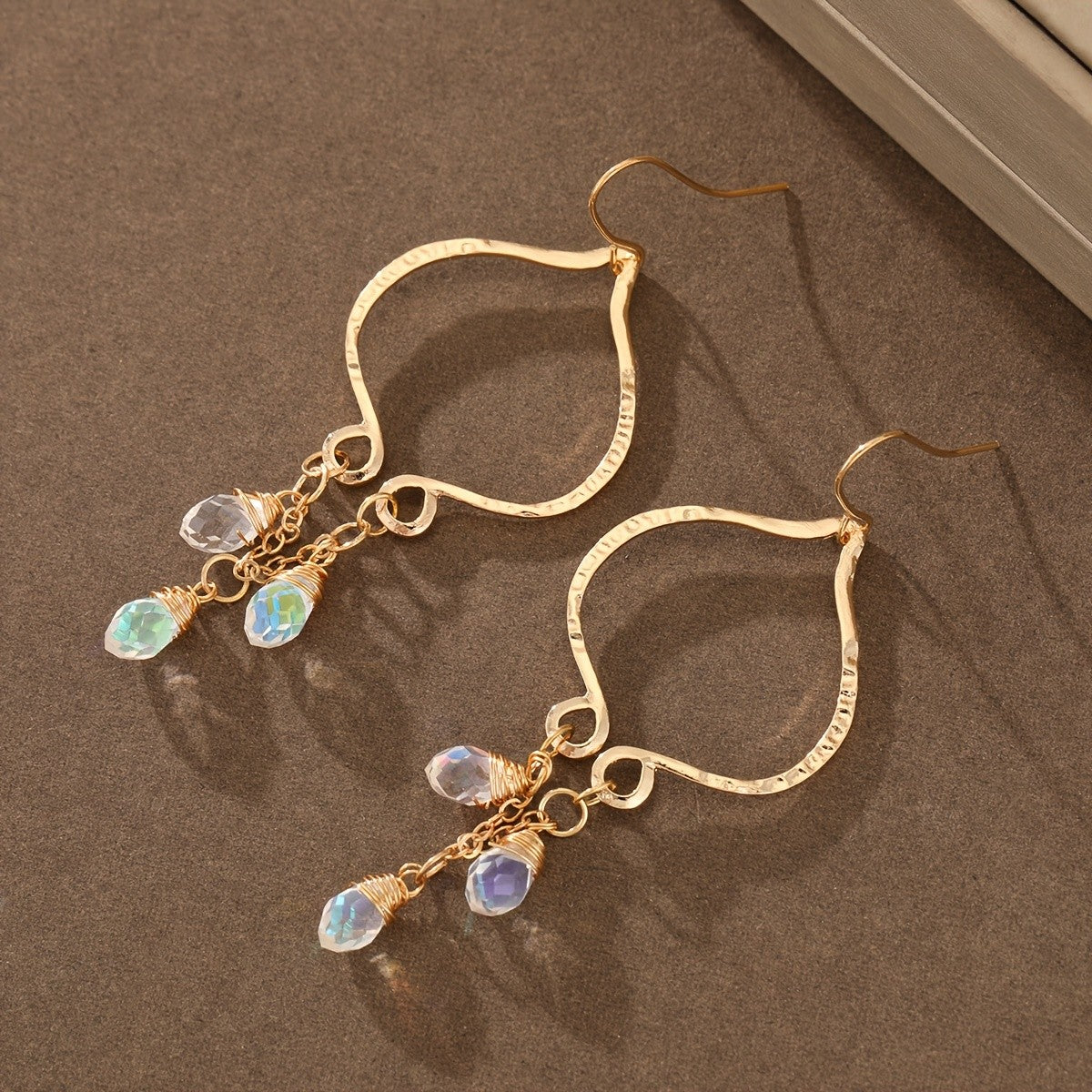Hammered Wire Wrap Crystal Drop Earrings