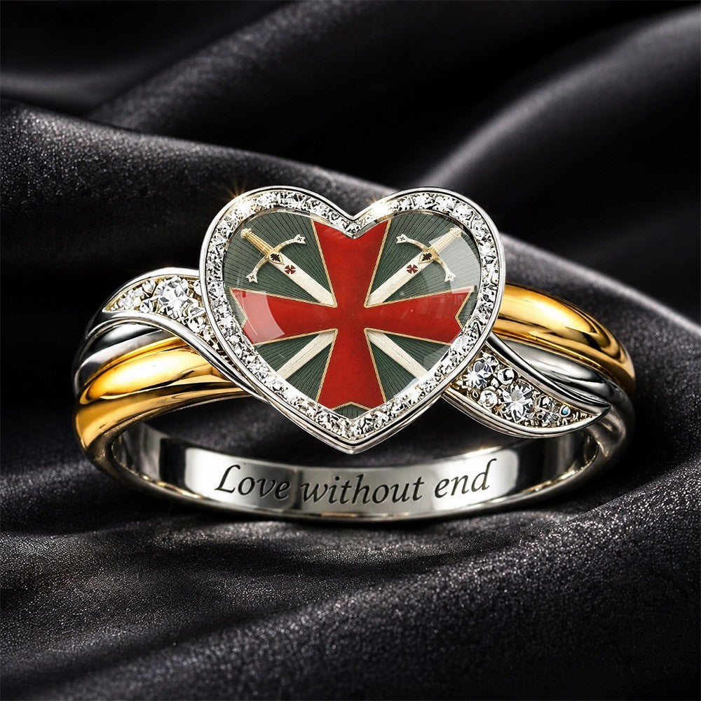 Engraved Sword & Cross Heart Ring
