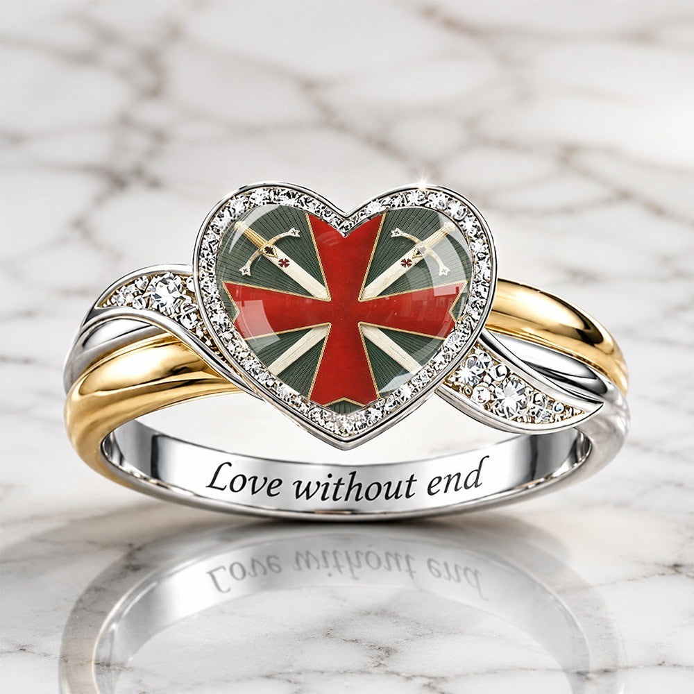 Engraved Sword & Cross Heart Ring
