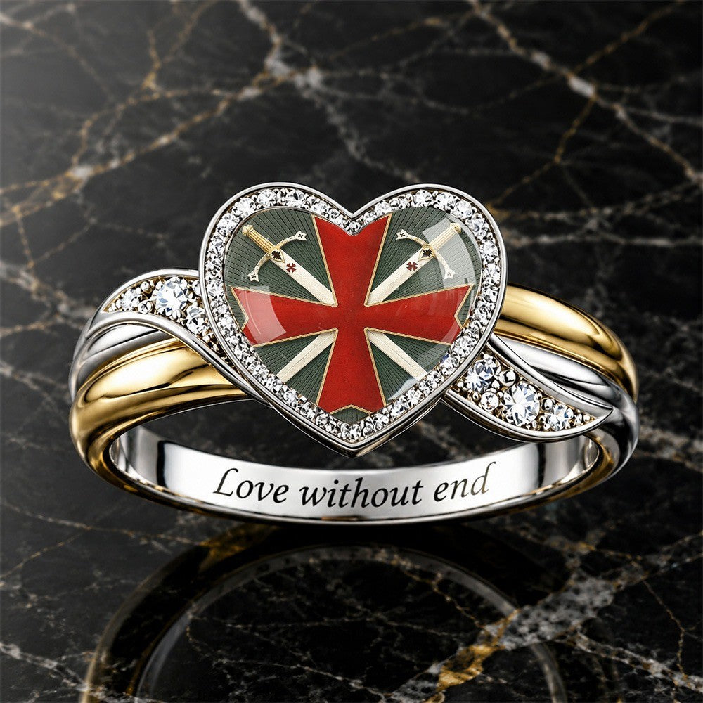 Engraved Sword & Cross Heart Ring