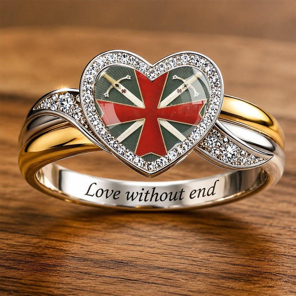 Engraved Sword & Cross Heart Ring