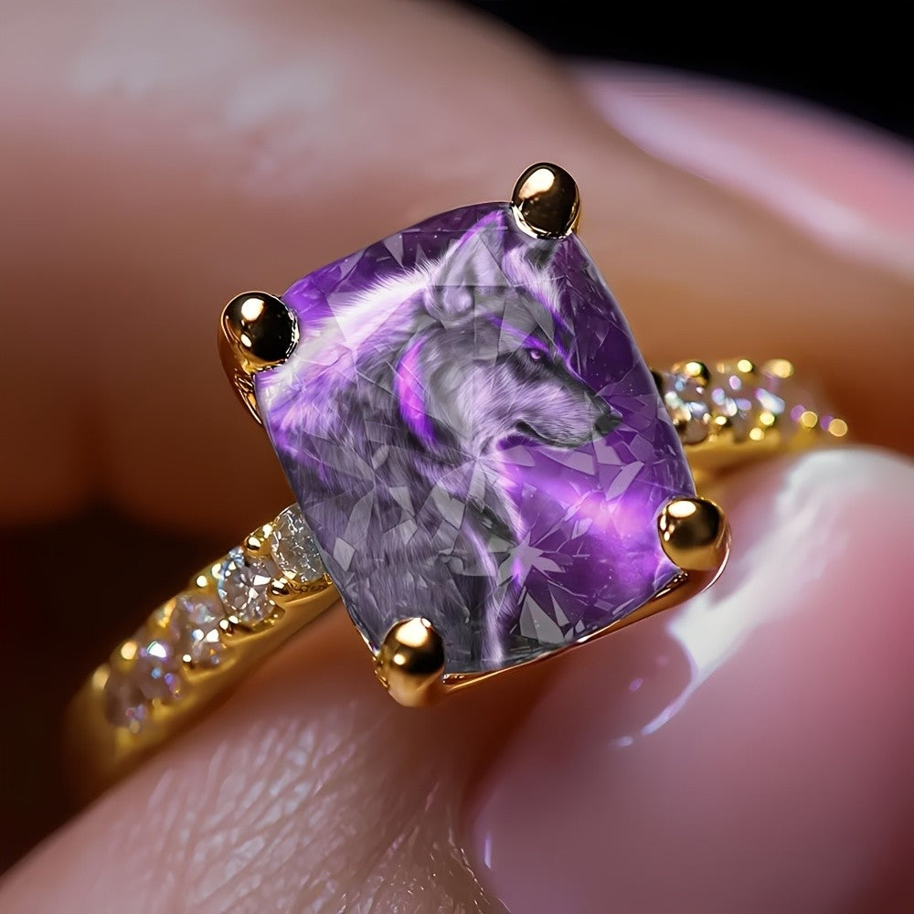 Purple Wolf Square Ring