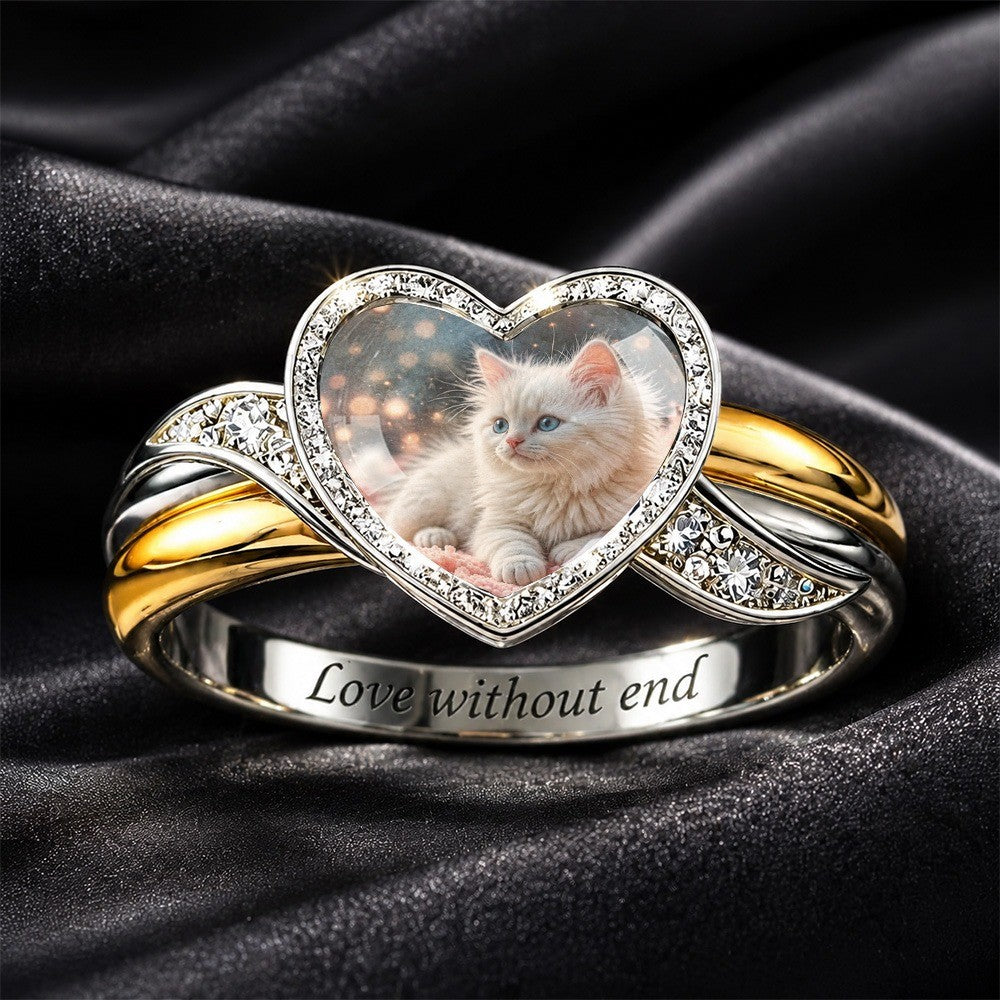 Heart Kitten Portrait Ring