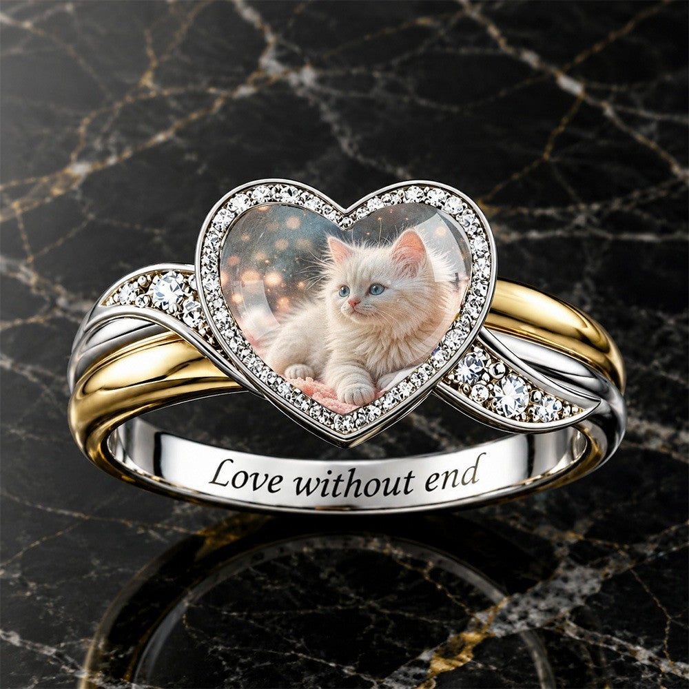 Heart Kitten Portrait Ring