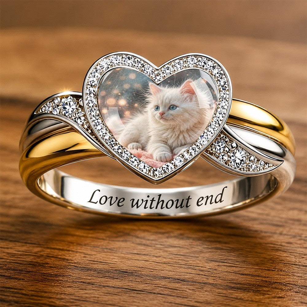 Heart Kitten Portrait Ring