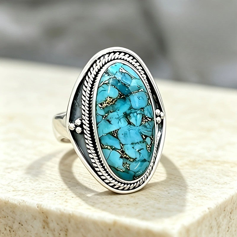 Blue Mosaic Oval Ring