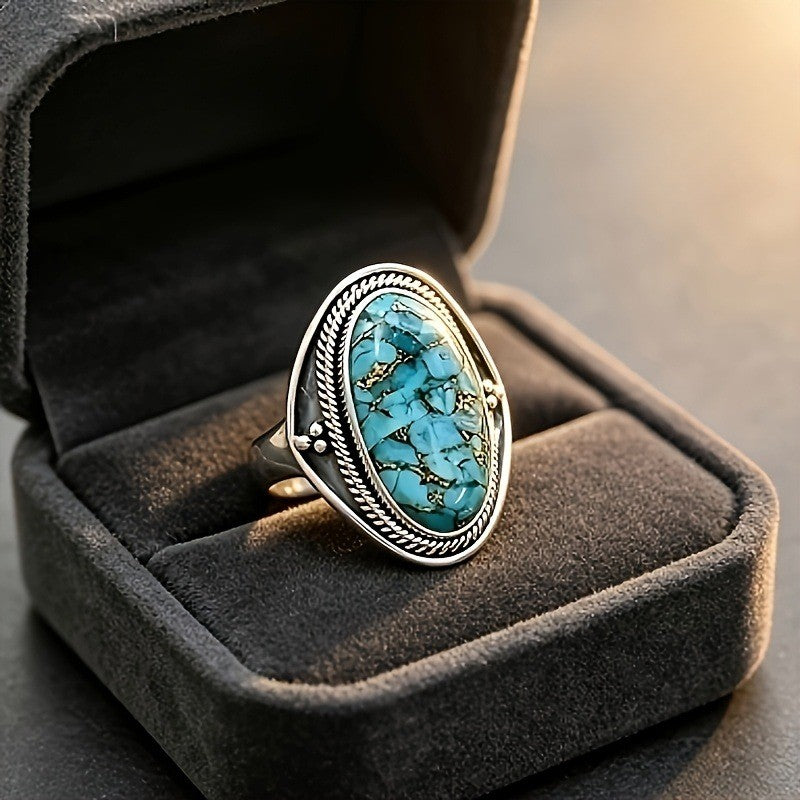 Blue Mosaic Oval Ring
