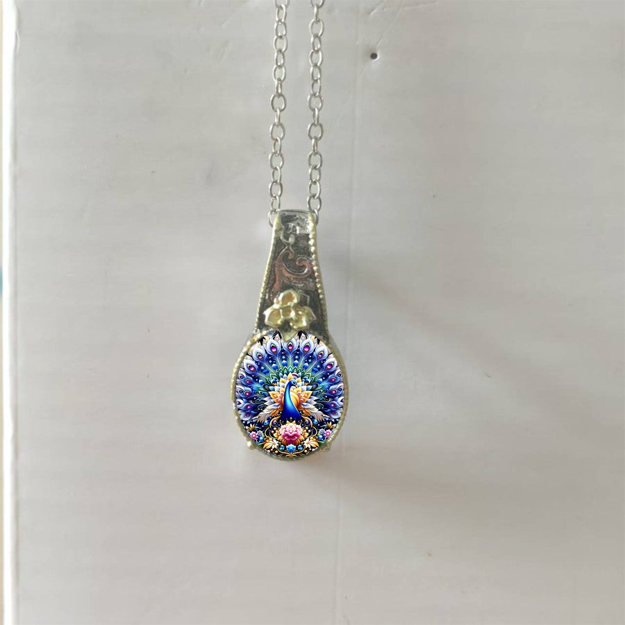 Blue Peacock Floral Pendant Necklace