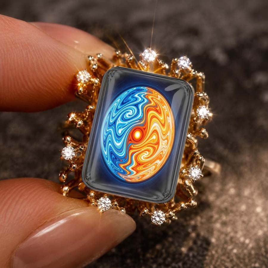 Blue & Orange Swirl Square Ring