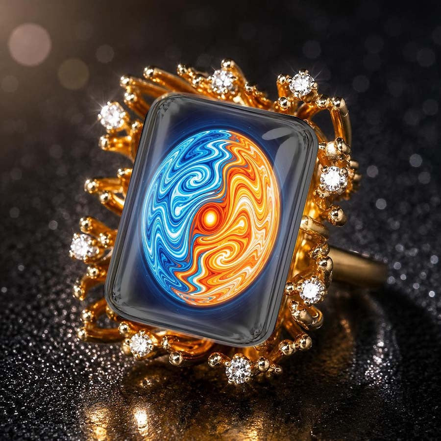 Blue & Orange Swirl Square Ring