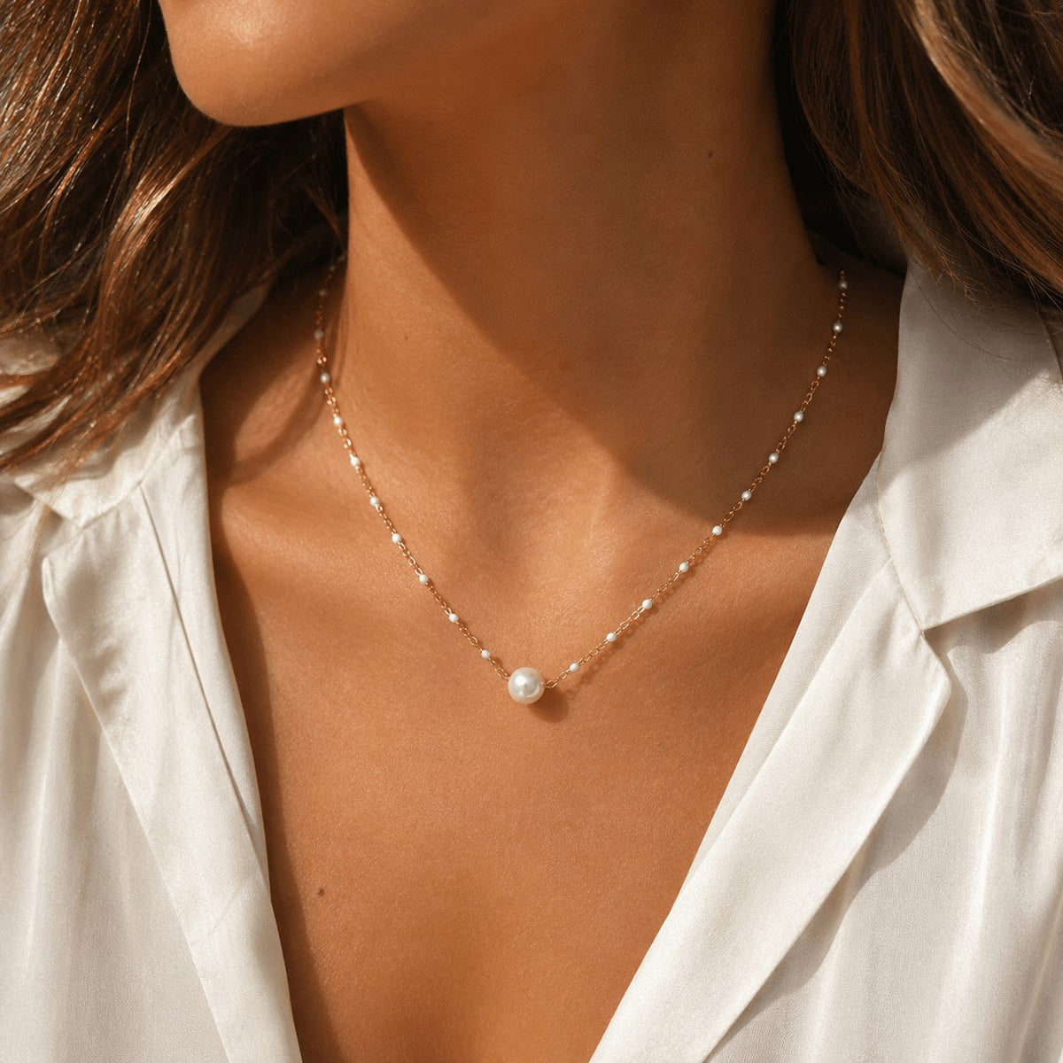 Single Pearl Station Necklace