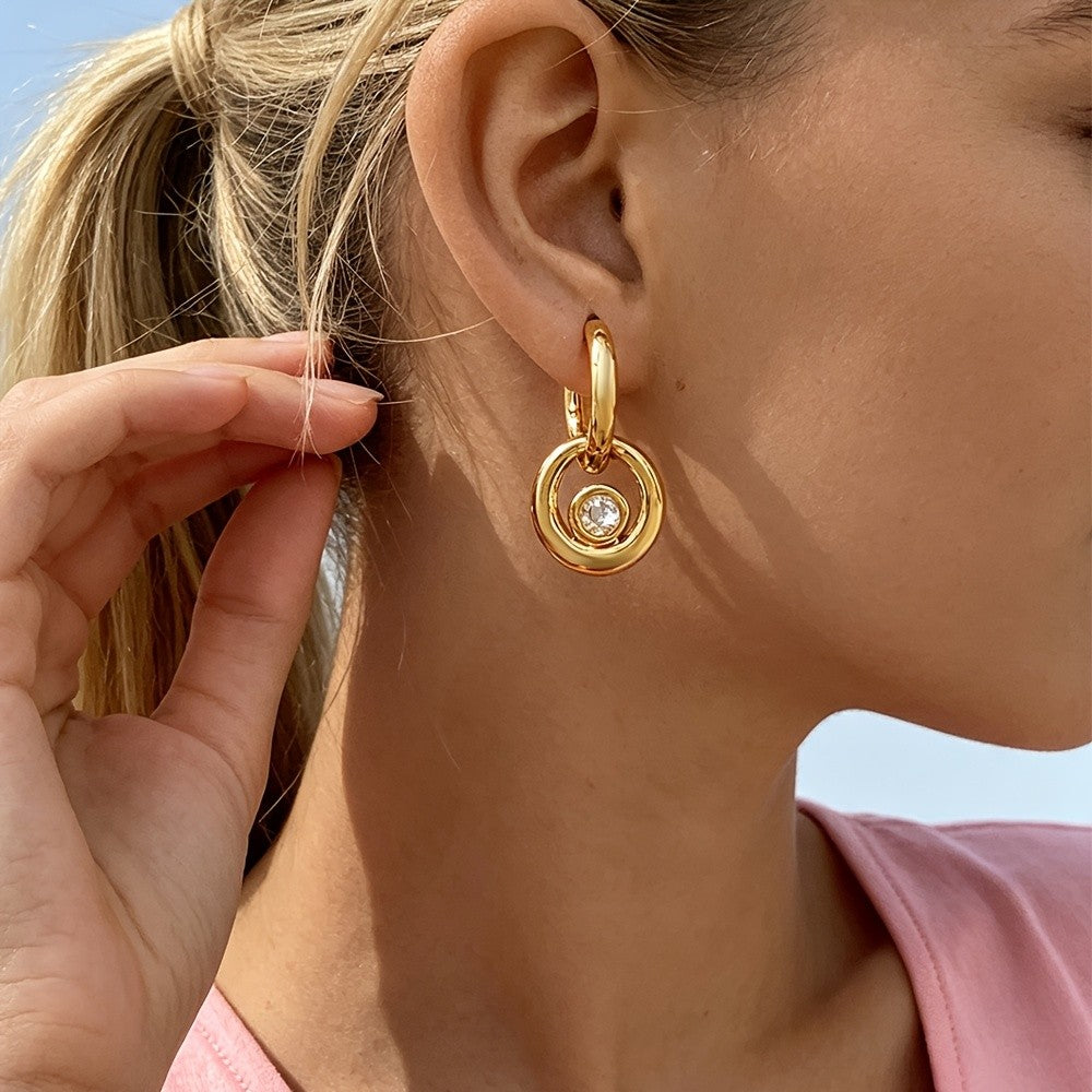 CZ Circle Hoop Drop Earrings