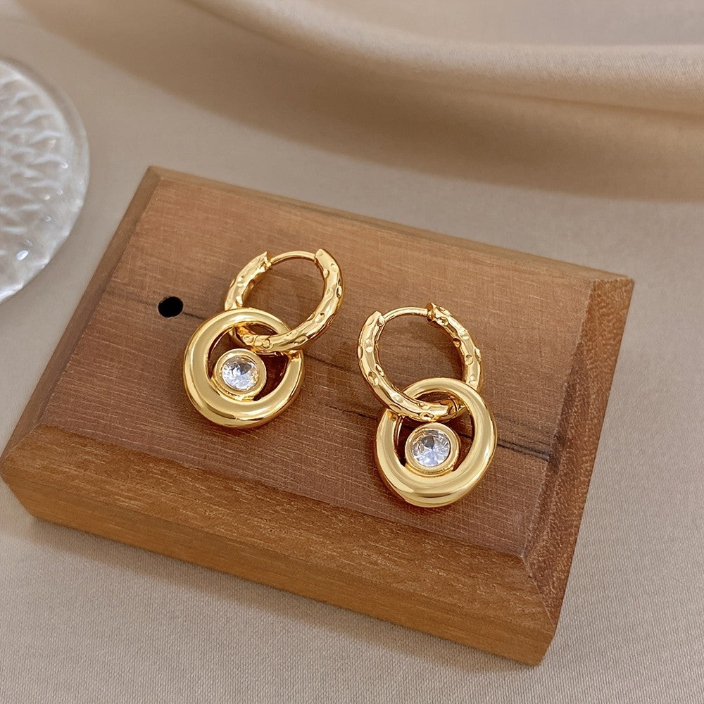 CZ Circle Hoop Drop Earrings