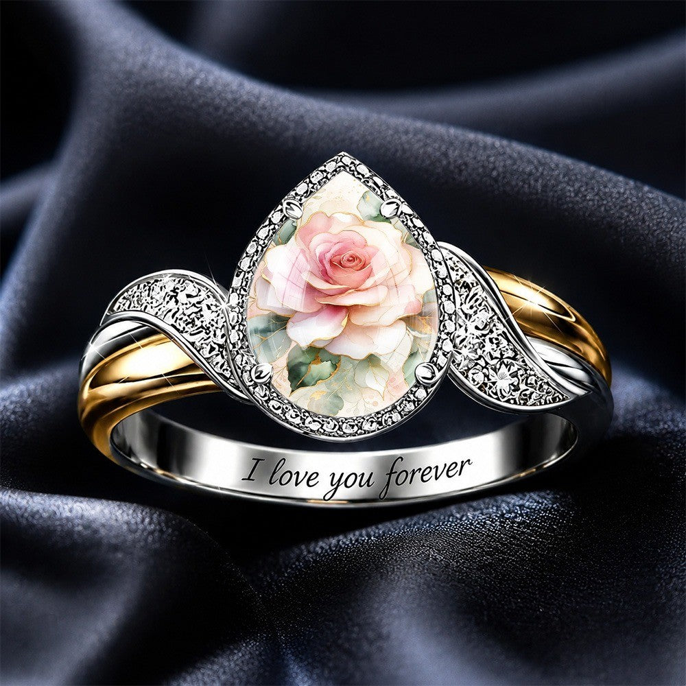 Pink Rose Engraved Band Ring