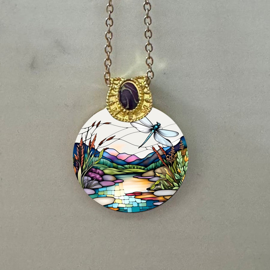 Dragonfly Landscape Pendant Necklace