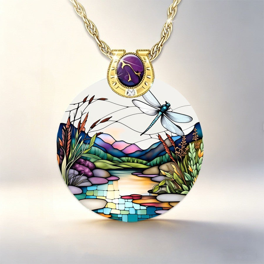 Dragonfly Landscape Pendant Necklace