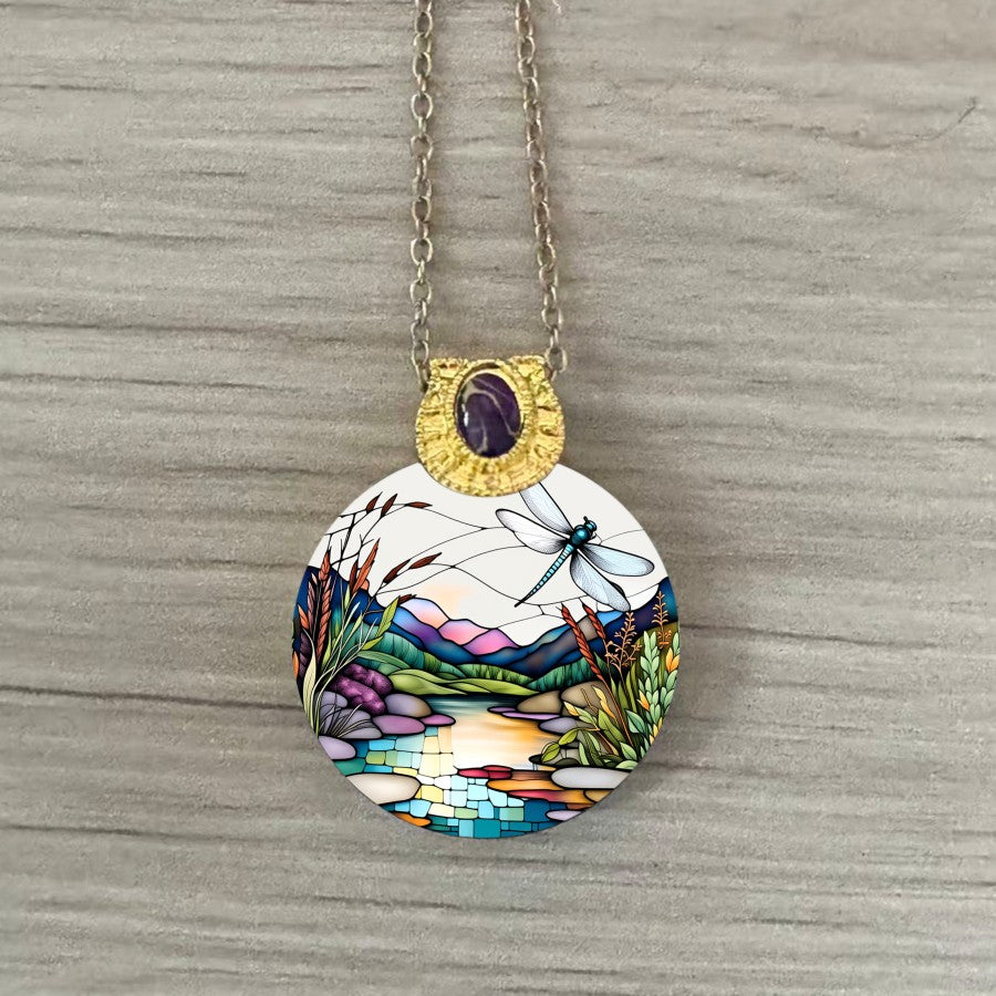 Dragonfly Landscape Pendant Necklace