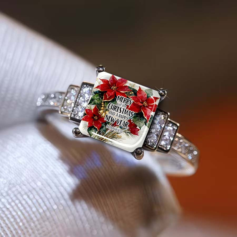 Christmas Poinsettia Square Ring