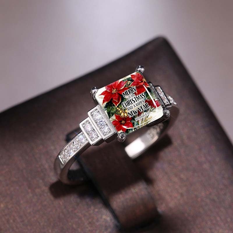 Christmas Poinsettia Square Ring