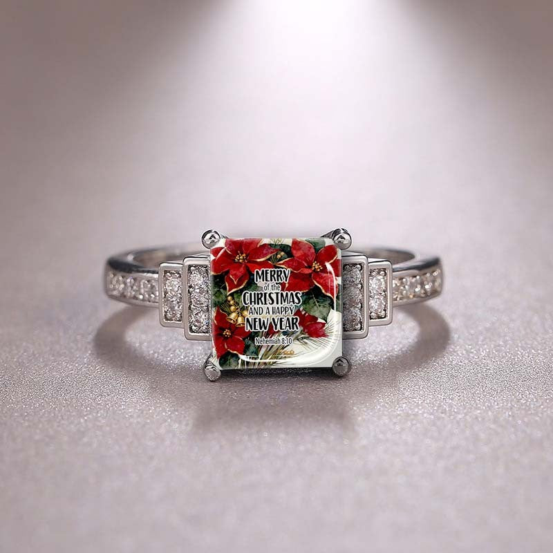 Christmas Poinsettia Square Ring