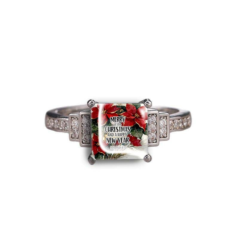 Christmas Poinsettia Square Ring